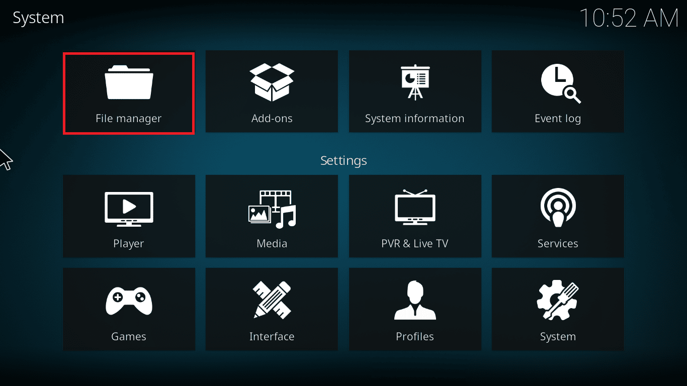 انقر فوق مدير الملفات. إصلاح عدم فتح Kodi في نظام التشغيل Windows 10