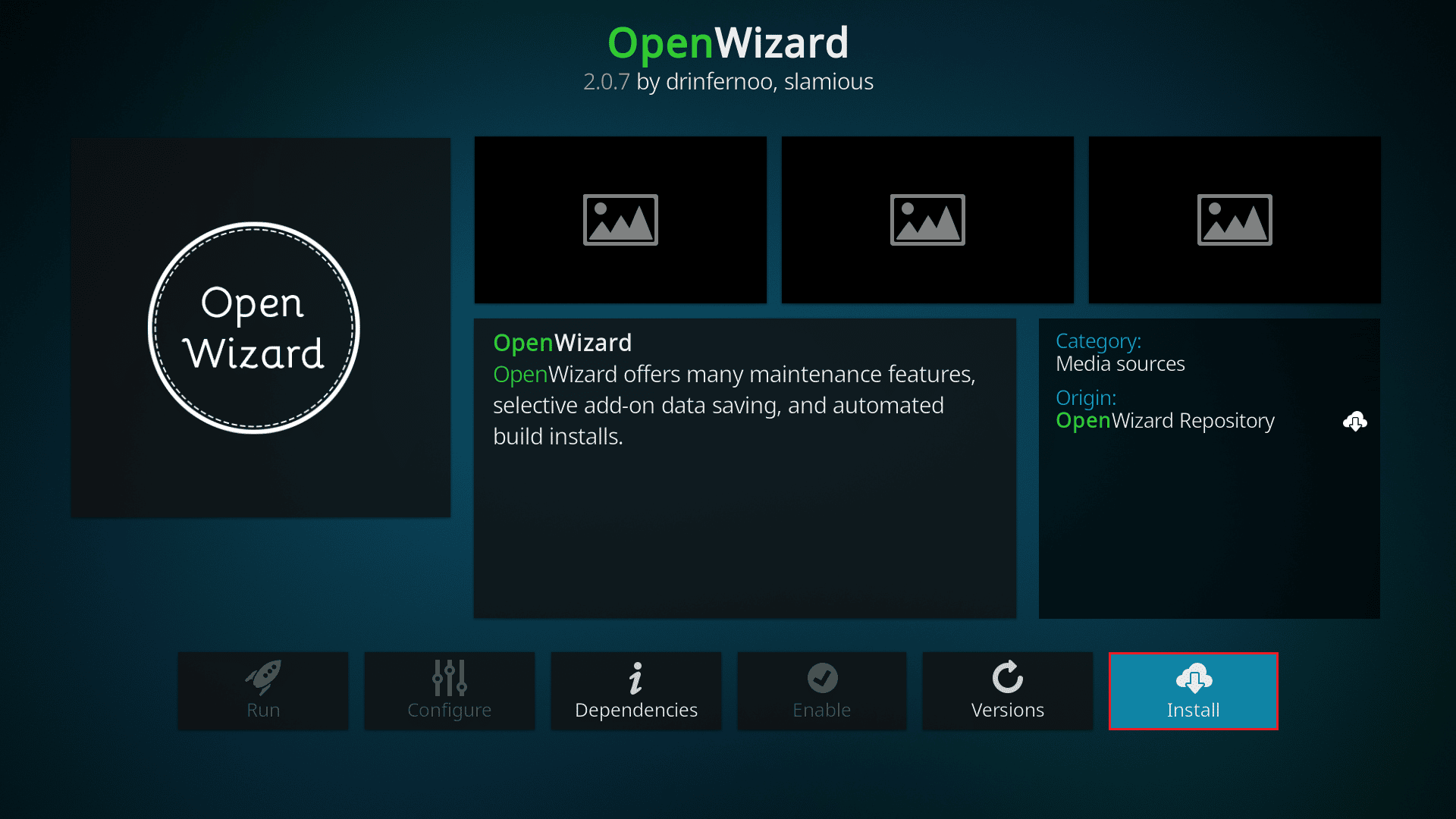 instal Repositori OpenWizard. Perbaiki Kodi Tidak Akan Terbuka di Windows 10