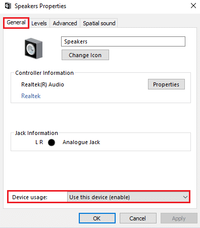 assicurati che l'opzione Utilizzo dispositivo sia impostata su Usa questo dispositivo abilitato