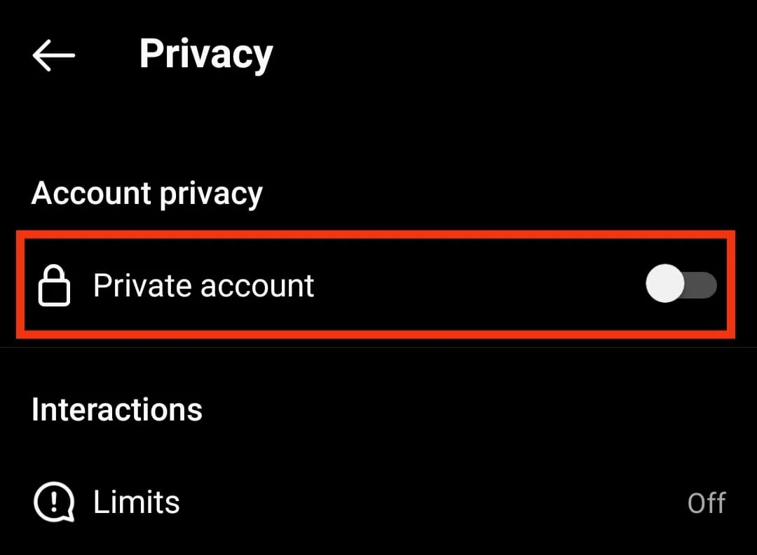 Activez la bascule pour l'option Compte privé | Comment masquer les messages de quelqu'un sur Instagram