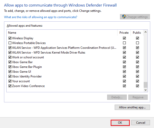 允许 Windows Defender 防火墙中的应用