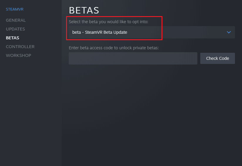 selecione a versão beta que você gostaria de ativar