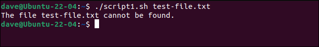 เรียกใช้ script1.sh กับไฟล์ที่ไม่มีอยู่