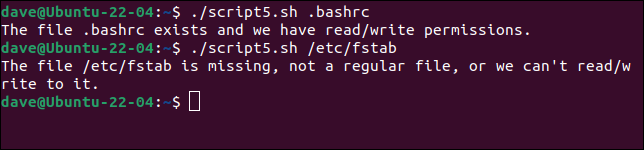 script5.sh ตรวจสอบว่ามีไฟล์อยู่หรือไม่และตั้งค่าสิทธิ์การอ่านและเขียนไว้หรือไม่