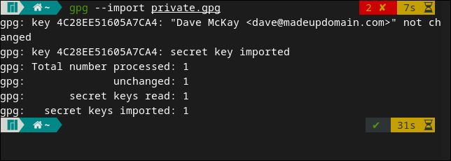 Konfirmasi kunci GPG pribadi yang diimpor