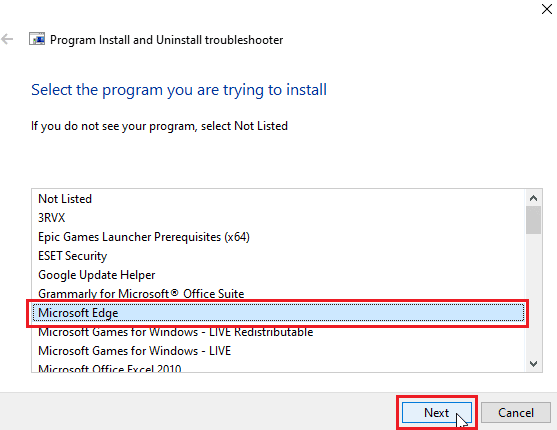 Wählen Sie das Programm aus, bei dem der Fehler auftritt, und klicken Sie auf Weiter. Fehler beim Anwenden von Transformationen in Windows 10 behoben