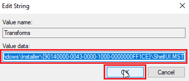 เลือกค่าทั้งหมดและล้างข้อมูลค่าแล้วคลิกตกลง แก้ไขข้อผิดพลาดในการใช้ Transforms ใน Windows 10