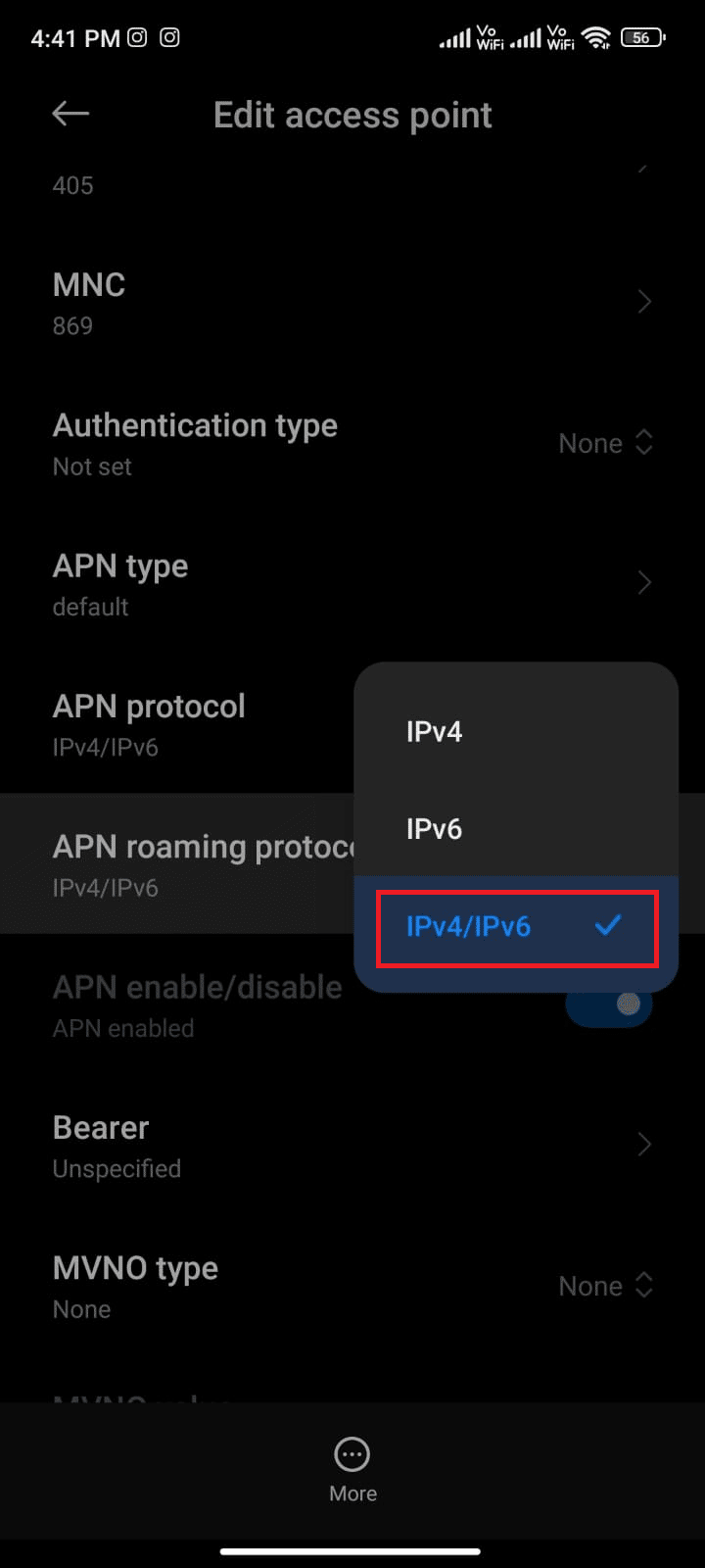 gösterildiği gibi IPv4 IPv6'yı seçin ve değişiklikleri kaydedin. Güncellemeleri Kontrol Eden Google Play Store Hatasını Düzeltin