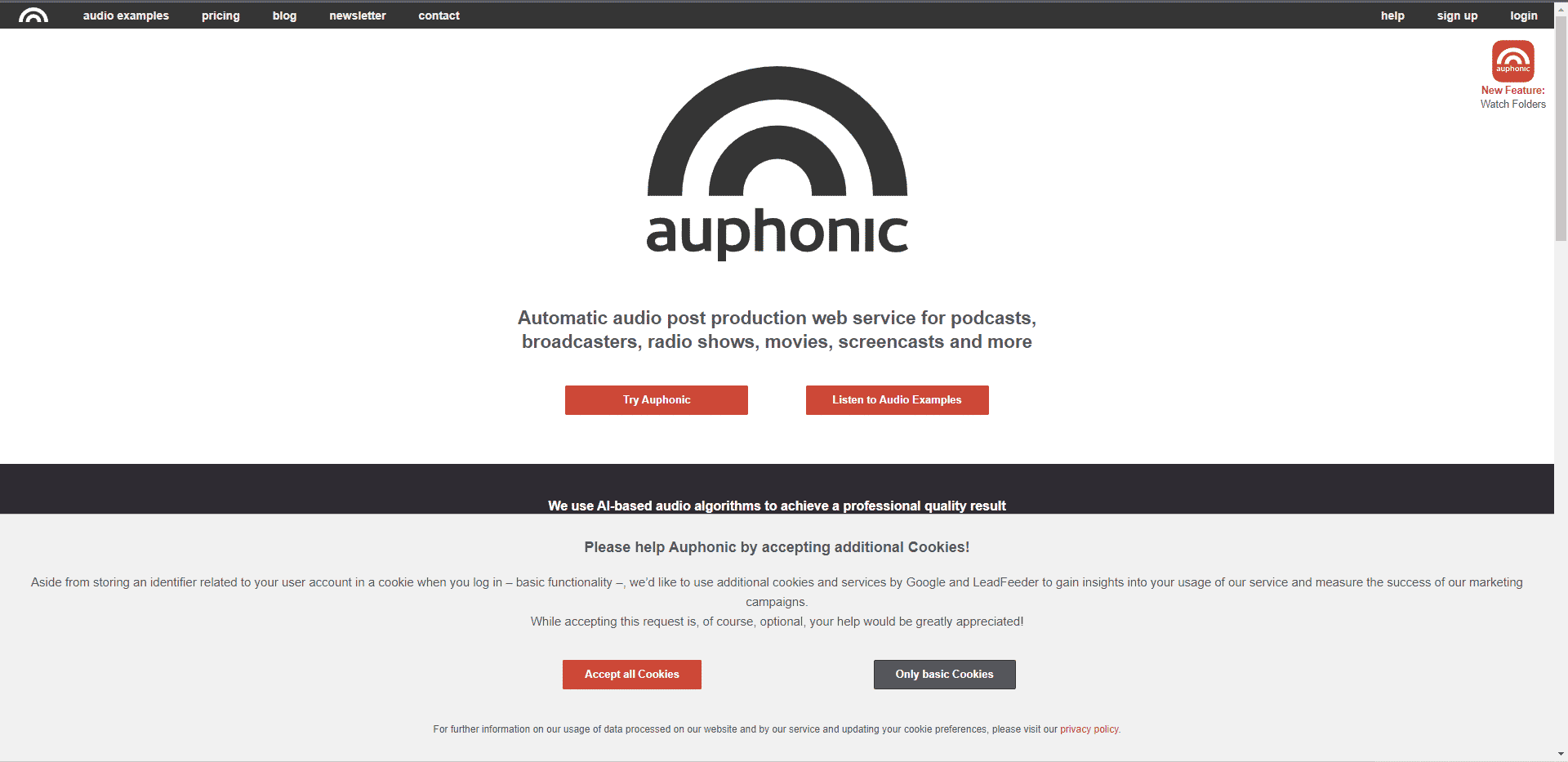 Sitio web oficial de Auphonic. El mejor software gratuito de grabación de podcasts