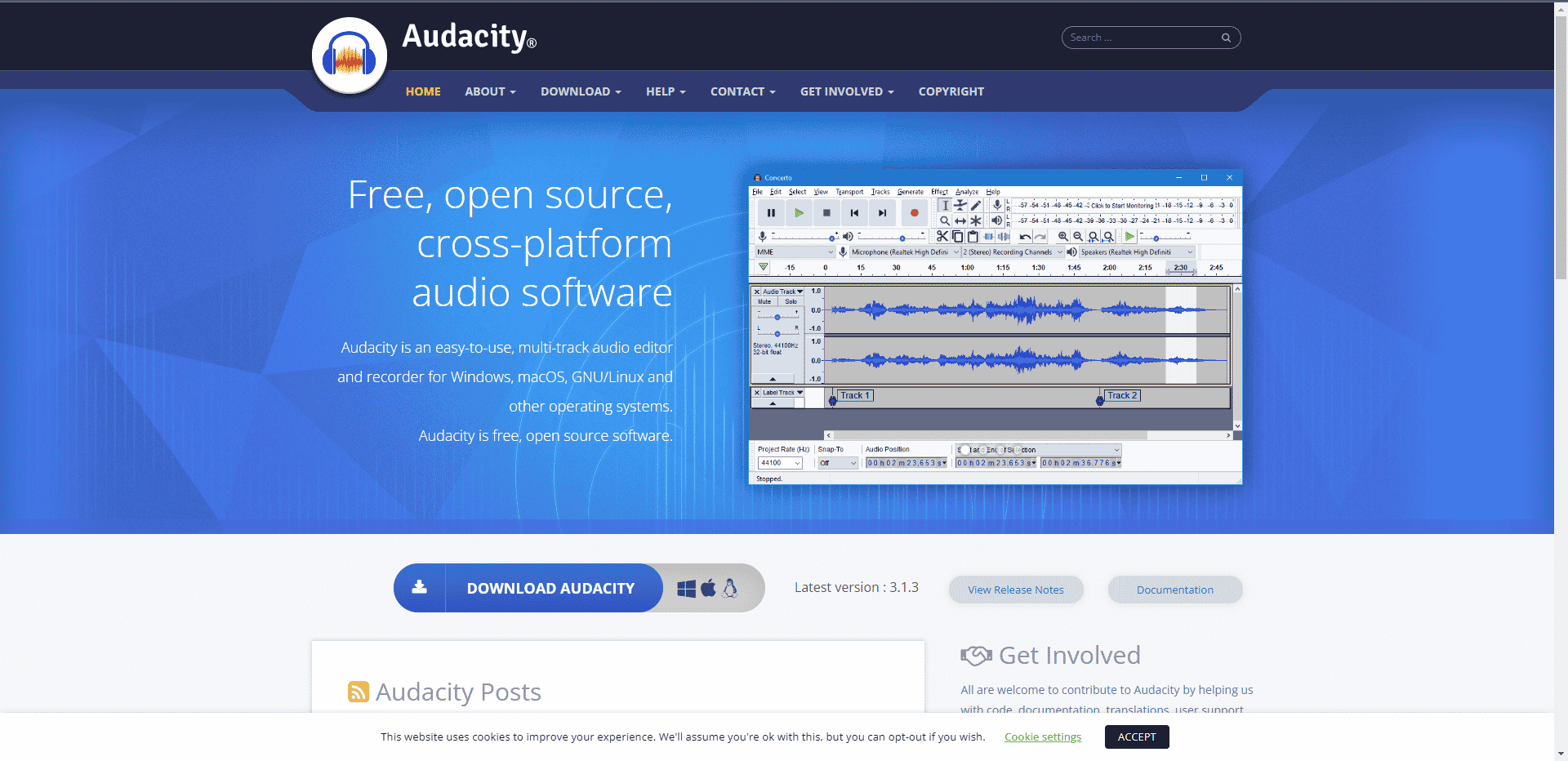 Situs web resmi Audacity. Perangkat Lunak Perekaman Podcast Gratis Terbaik