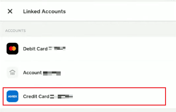 リンクされた銀行 - クレジット カードをタップします。