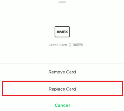 Toque Reemplazar tarjeta en la ventana emergente