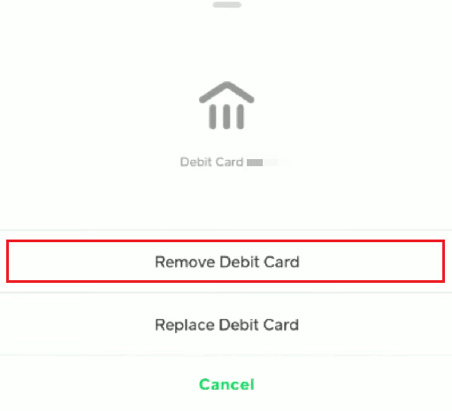 Tippen Sie auf Debitkarte entfernen