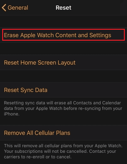 Tippen Sie auf Apple Watch-Inhalte und -Einstellungen löschen und bestätigen Sie die folgenden Popups