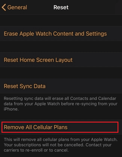 จากเมนูรีเซ็ตเดียวกัน ให้แตะที่ Remove All Cellular Plans และยืนยันการแจ้งต่อไปนี้