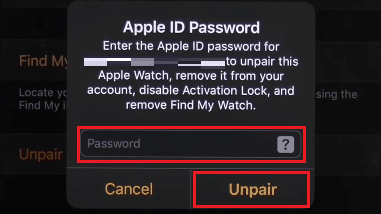 Entrez votre mot de passe Apple ID et appuyez sur Dissocier pour terminer le processus