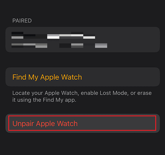 Appuyez sur Dissocier Apple Watch