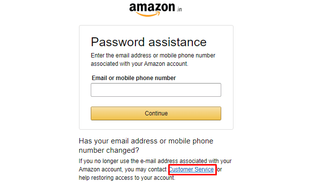 Dans la section Assistance mot de passe, cliquez sur l'option Lien hypertexte Service client