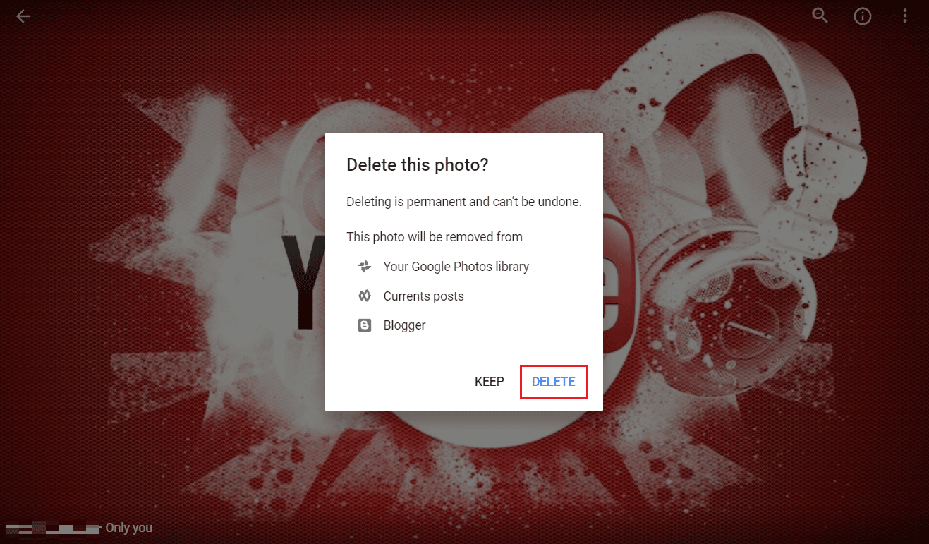 Picasa アーカイブから写真を完全に削除するには、ポップアップから [削除] をクリックします | Samsung Galaxy S5 で Picasa を削除する方法