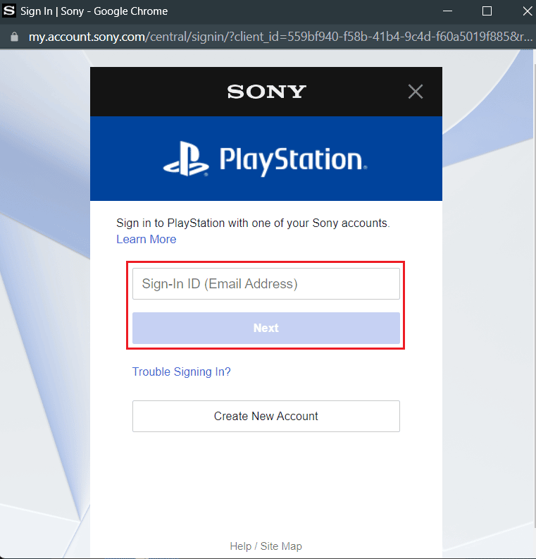 ป้อน ID ลงชื่อเข้าใช้ (ที่อยู่อีเมล) เพื่อลงชื่อเข้าใช้บัญชี PSN ของคุณ