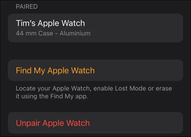 使用 iPhone Watch 应用取消 Apple Watch 配对