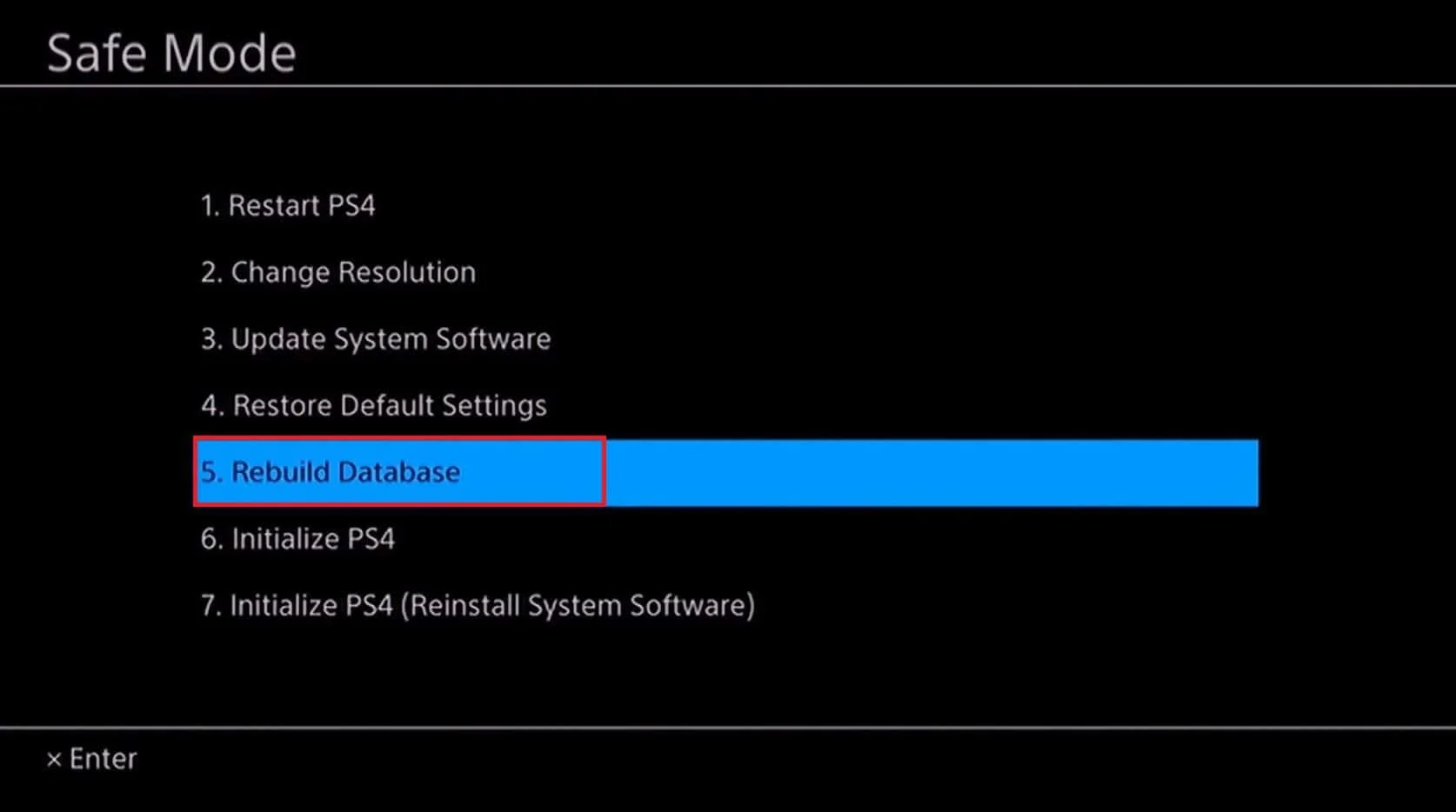 PS4 Safe Mode إعادة بناء قاعدة البيانات