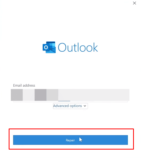 Vous devez maintenant entrer vos informations d'identification Microsoft Outlook, puis cliquer simplement sur Réparer, Outlook dépannera et résoudra automatiquement le problème ou le problème détecté.