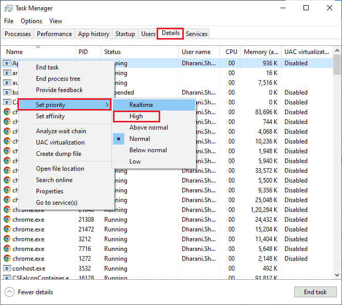 impostare la priorità su alto nel processo dei dettagli del task manager. Risolto il problema con Forza Horizon 4 che non si avviava in Windows 10