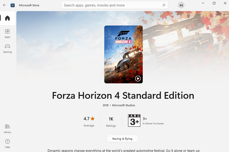 forza Horizon 4 รุ่นมาตรฐาน microsoft store