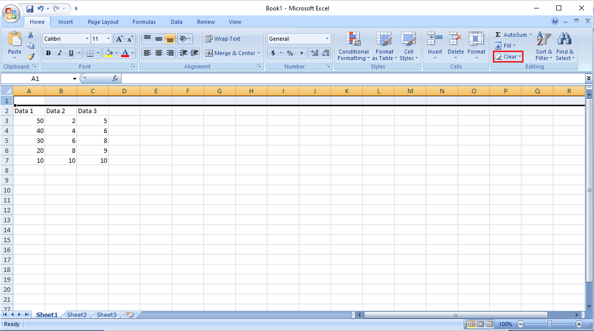 Navigieren Sie zum Menü „Bearbeiten“ auf der Registerkarte „Startseite“ und klicken Sie auf die Option „Löschen“. excel kann keine neuen zellen einfügen