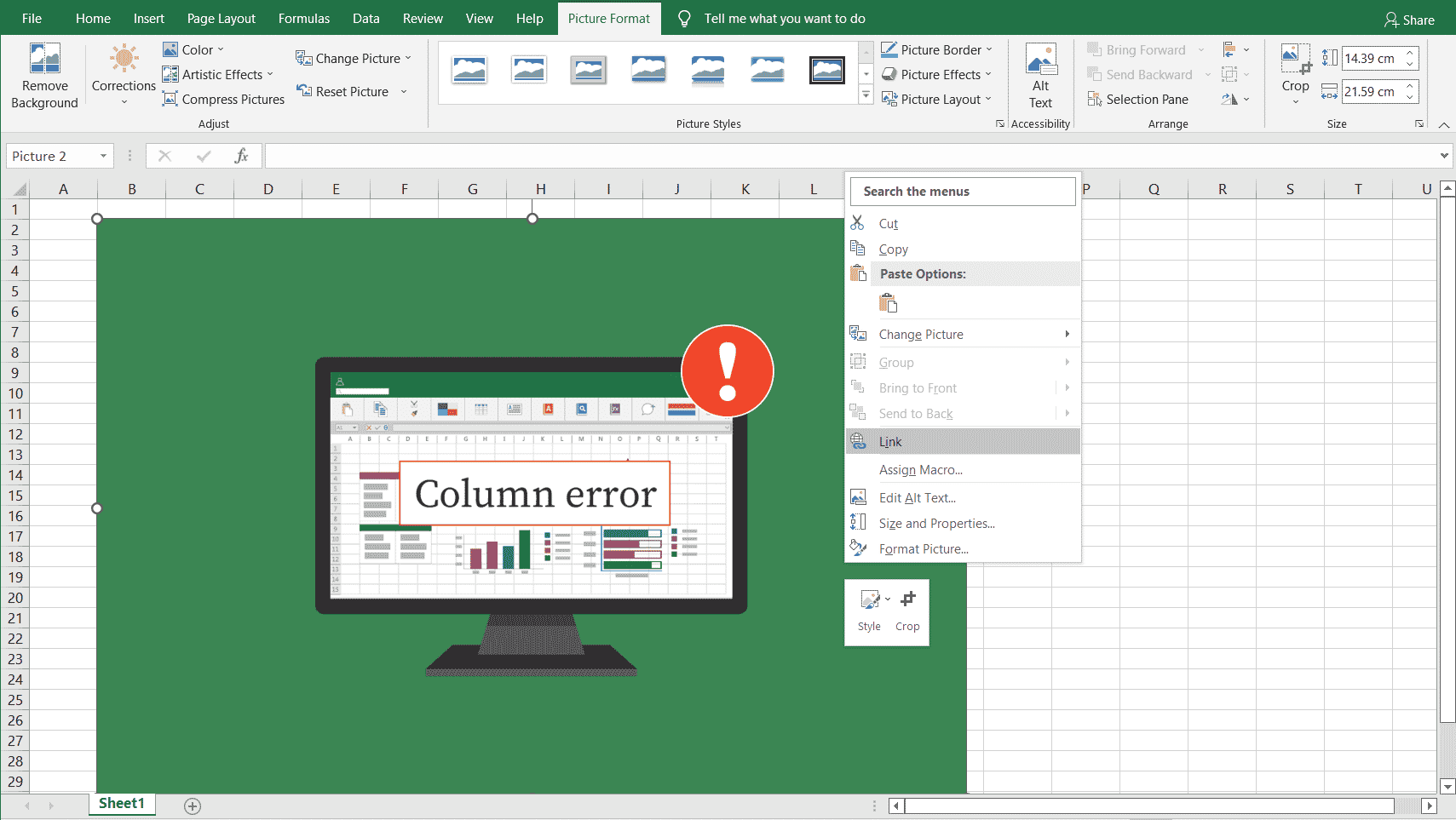 คลิกขวาที่รูปภาพ Excel เลือกตัวเลือกลิงก์เพื่อแนบลบไฮเปอร์ลิงก์