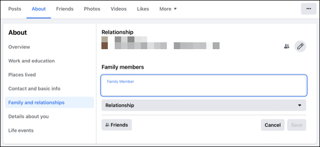 Agregar miembros de la familia o relaciones de Facebook