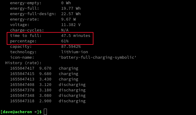 Ausgabe von upower bei angeschlossenem Netzteil