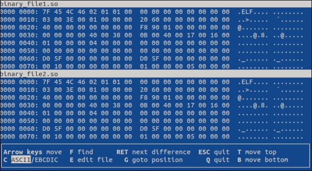 2 つのバイナリ ファイルを表示する VBinDiff