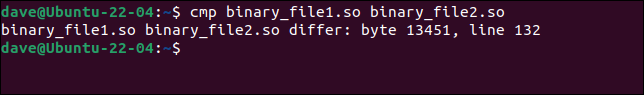 Die Verwendung von cmp mit zwei Binärdateien gibt etwas mehr Informationen, aber nicht viel