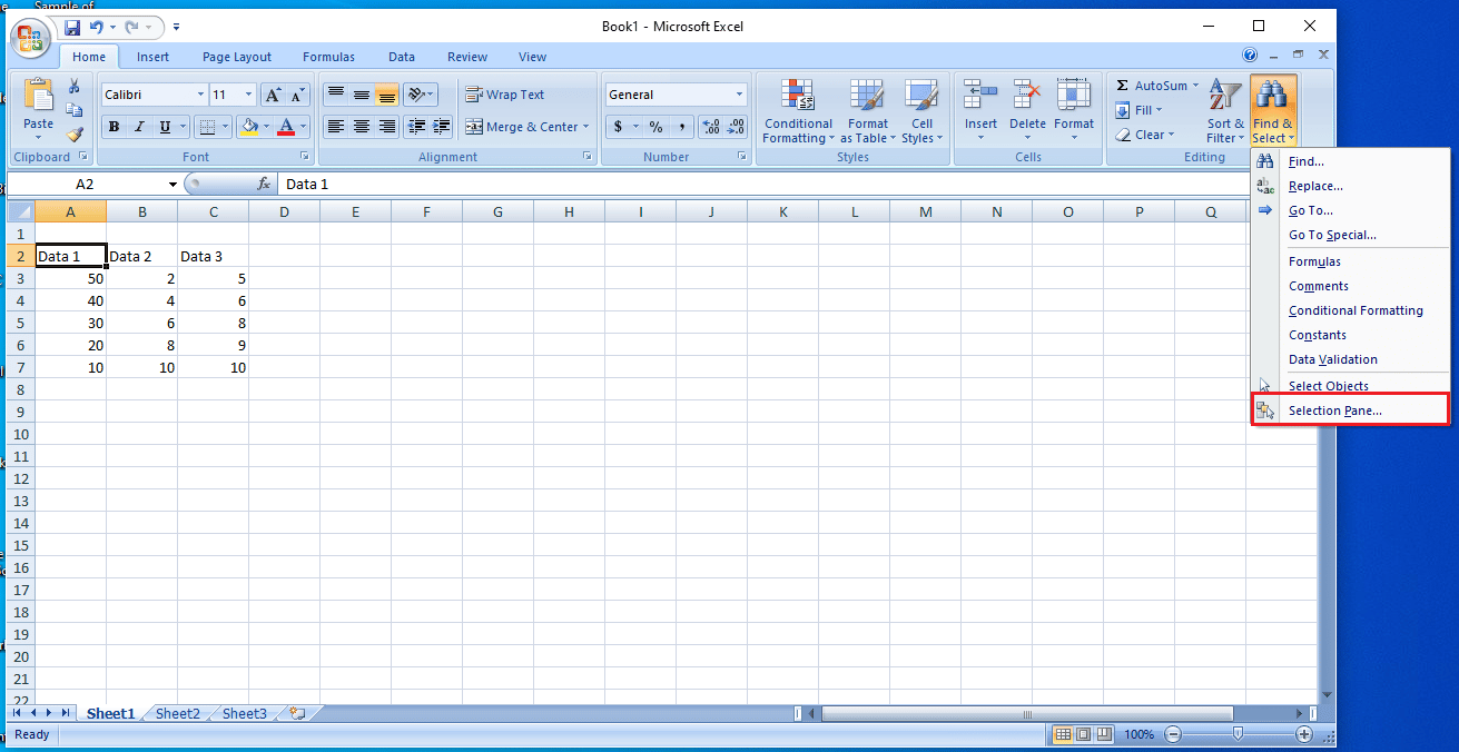 Clique no Painel de Seleção. Como corrigir o erro de mover coluna do Excel