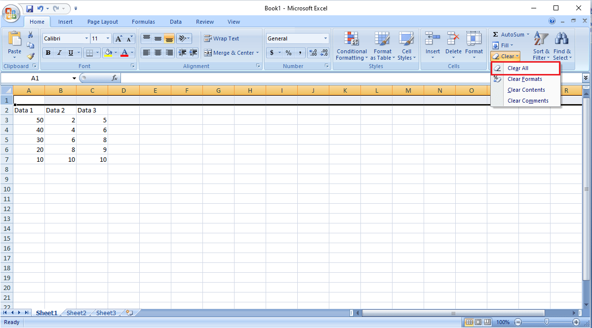 Cliquez sur Effacer tout pour supprimer toute la ligne. Comment réparer l'erreur de déplacement de colonne Excel