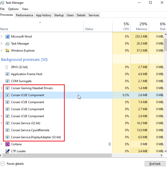 layanan corsair di task manager