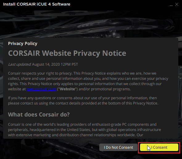 clique em eu concordo para instalar. Corrigir os botões laterais do Corsair Scimitar não funcionando