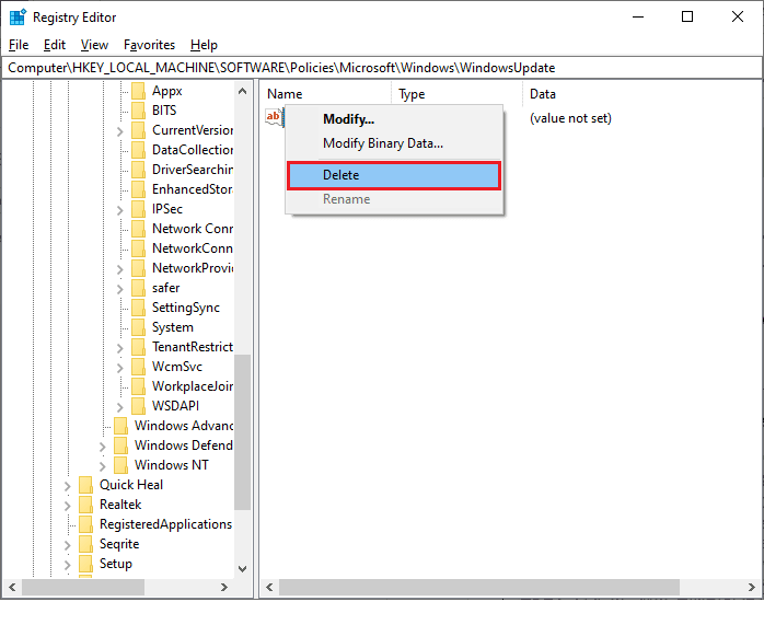 삭제를 클릭하십시오. 0x800f0831 Windows 10 업데이트 오류 수정