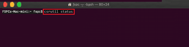 terminal macOS do comando csrutil status. Corrigir o Virtualbox incapaz de inserir o disco óptico virtual