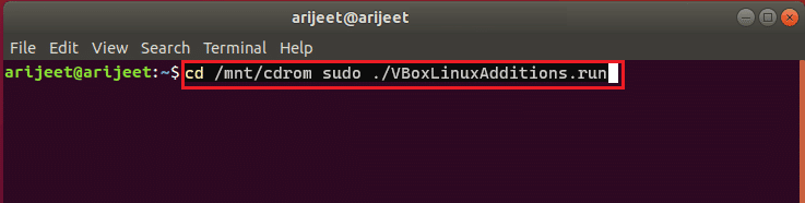 cd mntcdrom sudo .VBoxLinuxAdditions.run คำสั่ง แก้ไข Virtualbox ไม่สามารถแทรก Virtual Optical Disk