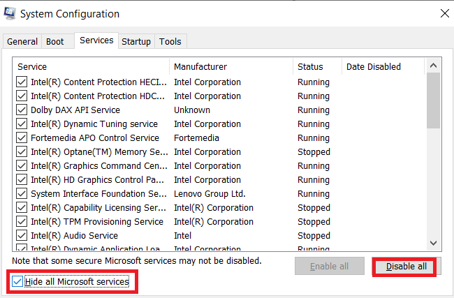 すべてのMicrosoftサービスを非表示にするをクリックします