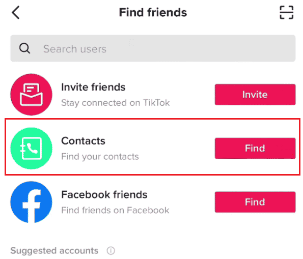 Na ekranie Znajdź znajomych dotknij przycisku Znajdź obok Kontaktów | Jak wyszukać kogoś w TikTok bez konta | znajdź kogoś po nazwie użytkownika na TikTok