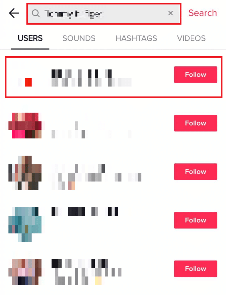 dari bilah pencarian, cari profil TikTok yang diinginkan dan lihat video TikToknya dari halaman Profil mereka | temukan seseorang dengan nama pengguna di TikTok