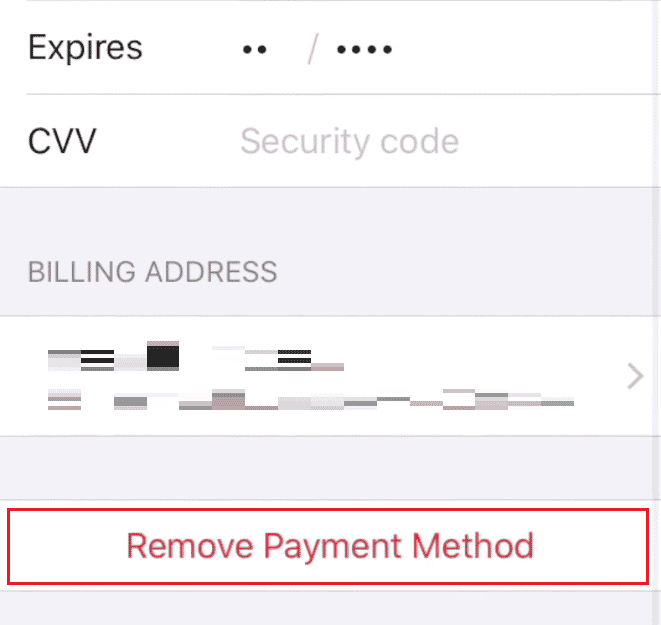 нажмите «Удалить способ оплаты» в нижней части экрана.