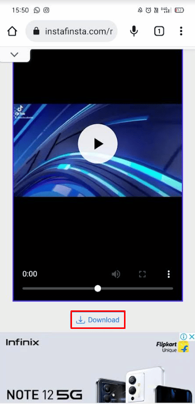 Uma vez carregado, toque no botão Download abaixo do vídeo | Como obter o TikTok completo no Instagram Story