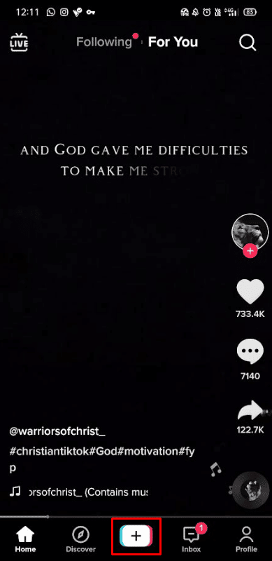 Stuknij ikonę plusa u dołu ekranu. | Jak uzyskać pełny TikTok na Instagram Story