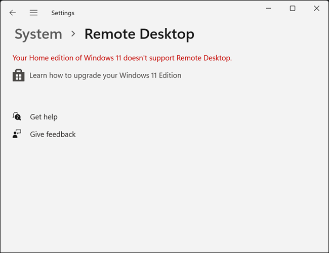 Remote Desktop tidak tersedia di Windows 11 Home.