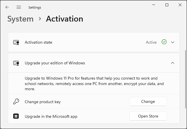 Memutakhirkan ke Windows 11 Pro di Pengaturan.